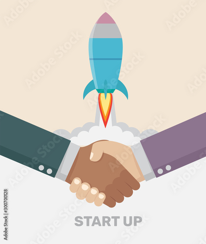 Cartoon character, A handshake deal Business Start up concept.