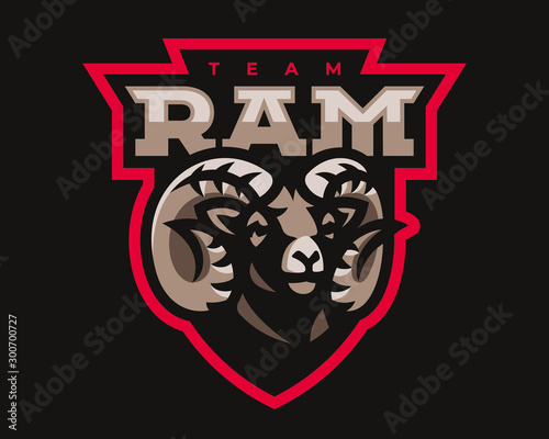 Ram modern mascot logo. Aries design emblem template for a sport and eSport team.