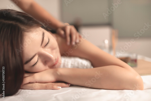 Asians beautiful woman sleep spa and relax massage,Time of relax after tired from hard work,Thailand people