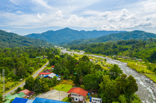 Aerial Drone image of beautiful Eco Tourism of Melangkap Village Kota Belud, Sabah, Malaysia