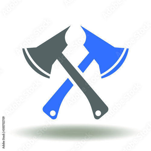 Axe cross logo. Ax company wood work symbol. Tomahawk icon vector.