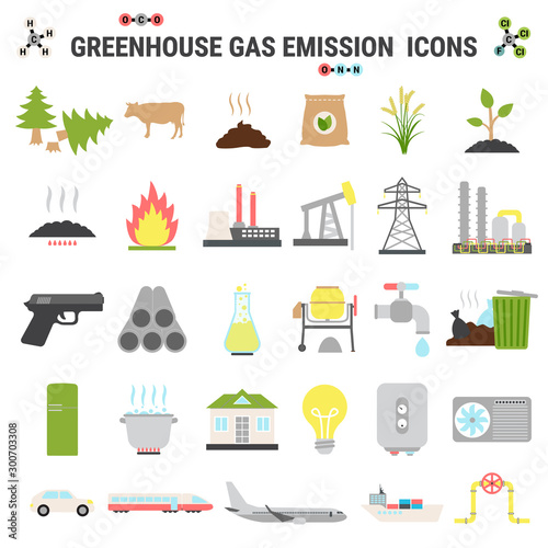 Icons of global greenhouse gases emission by economic sector