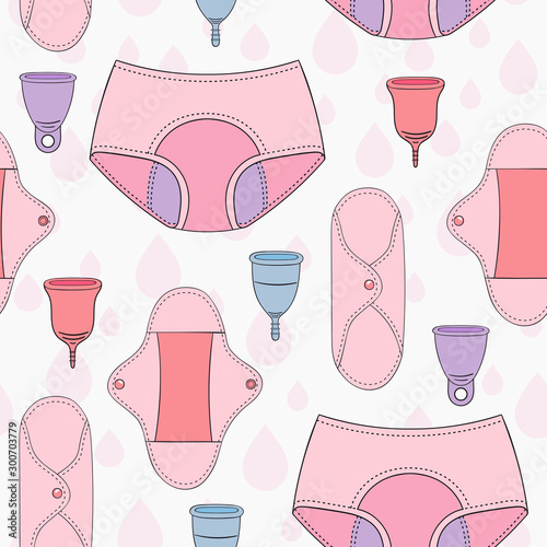 Seamless pattern of zero waste menstruation. Period