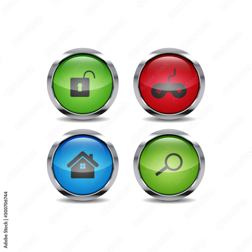 3D Shiny ui circle button style vector icon set design 3D Shiny ui circle button style vector icon set design