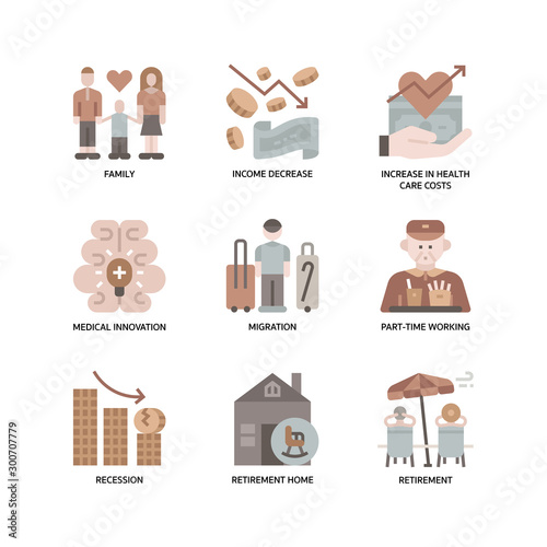 Ageing Society icons set