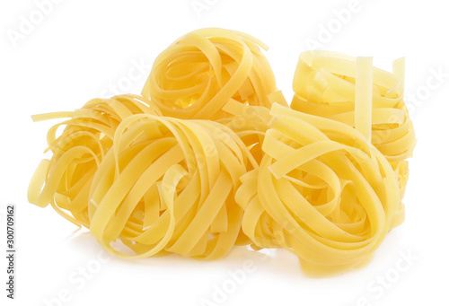 row dry nest pasta on white background