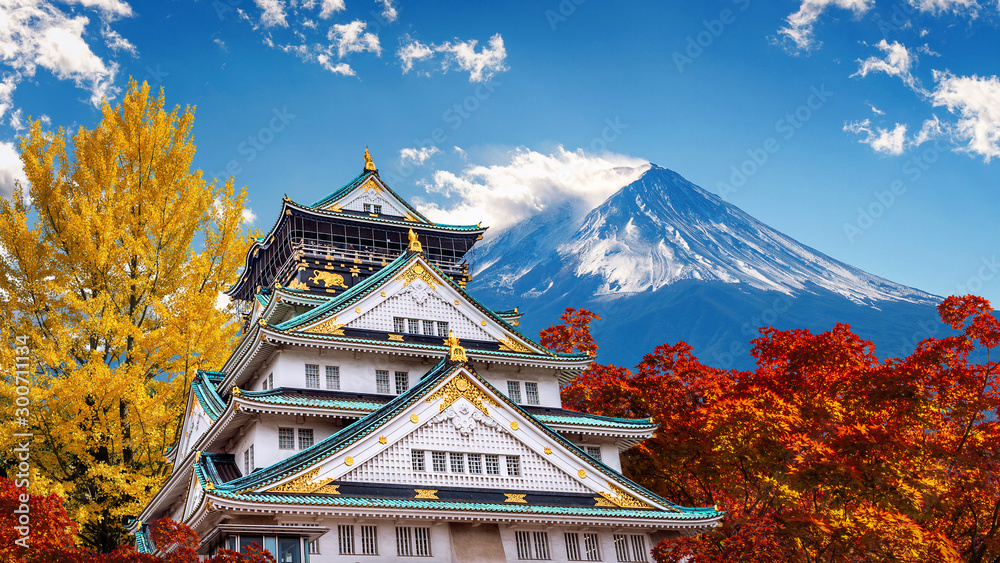 Fototapeta premium Sezon jesienny z górą Fuji i zamkiem w Japonii.