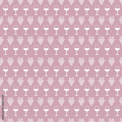 Alcohol. Seamless background with grapes and wine glasses