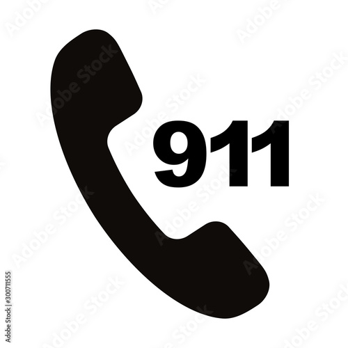 Simple black call 911 symbol isolated on white background