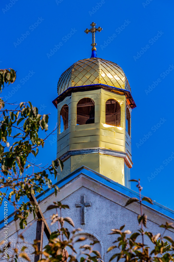 Eastern Orthodox Saint Michael's Church beautiful shiny dome in the village of Radievo, Municipality of Dimitrovgrad, in Haskovo Province, Southern Bulgaria
