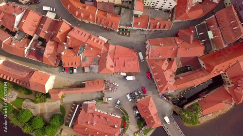 Ceski Krumlov in the Czech Republic. Old Town aerial footage flrom dron. photo