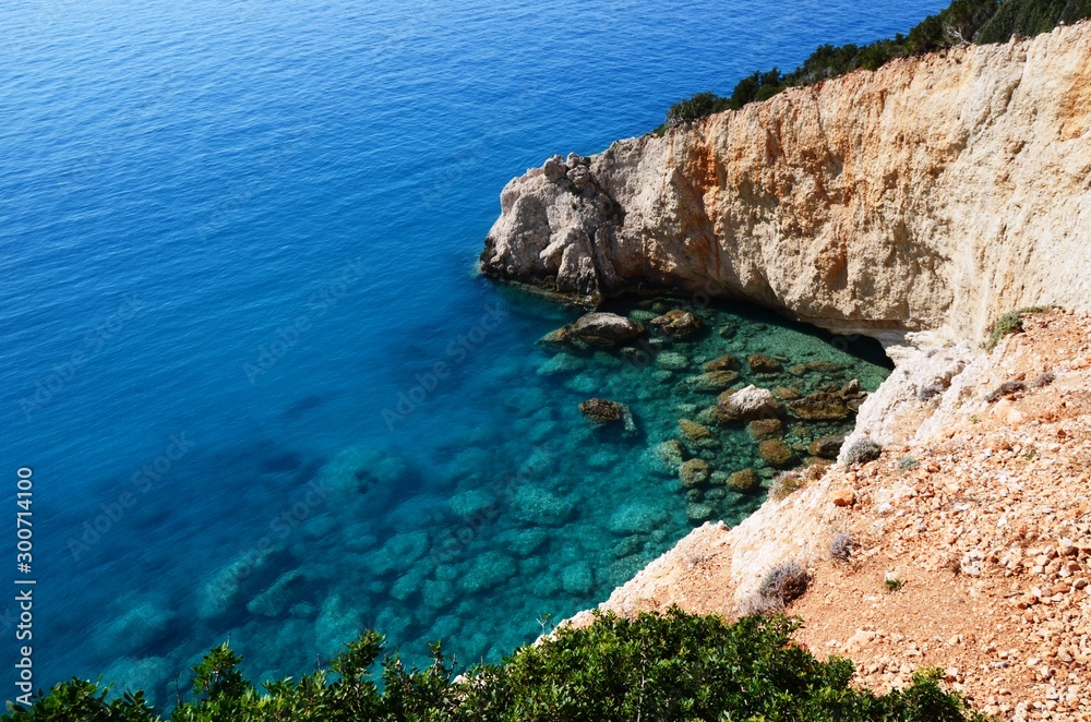 Porto katsiki, Lefkada, Greece. 10/21/2019. Turquoise Ionian Sea, White Beach, Rocks and Stones. Beautiful landscape. Porto katsiki, Lefkada, Greece. 10/21/2019. Turquoise Ionian Sea, White Beach, Rocks and Stones. Beautiful landscape.