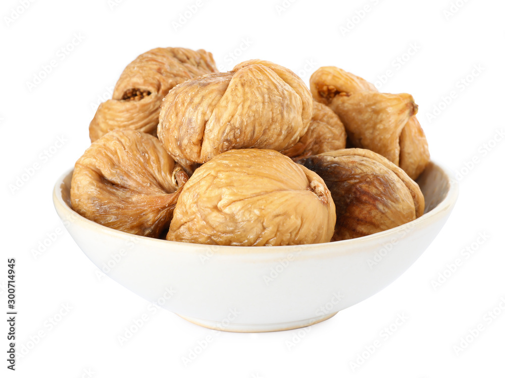 Bowl of dried figs on white background Bowl of dried figs on white background