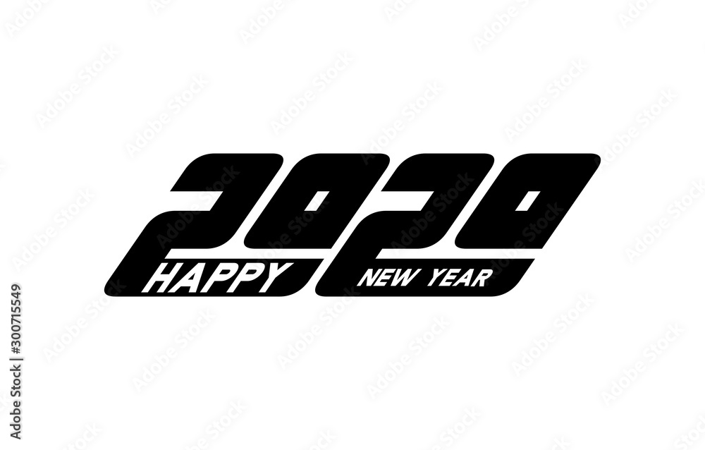 Happy New Year 2020 text Logo. Isolated on White background