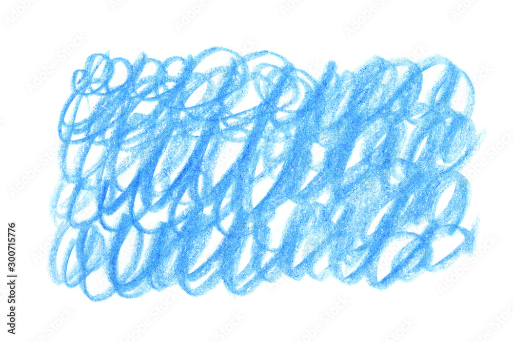 Blue pencil scribble on white background, top view Blue pencil scribble on white background, top view