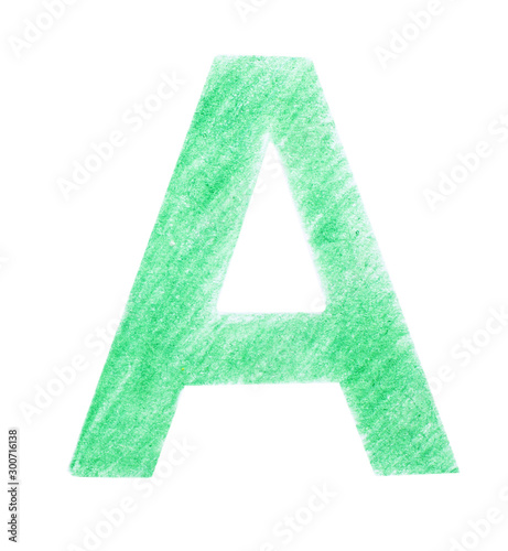 Wallpaper Mural Letter A written with green pencil on white background, top view Torontodigital.ca