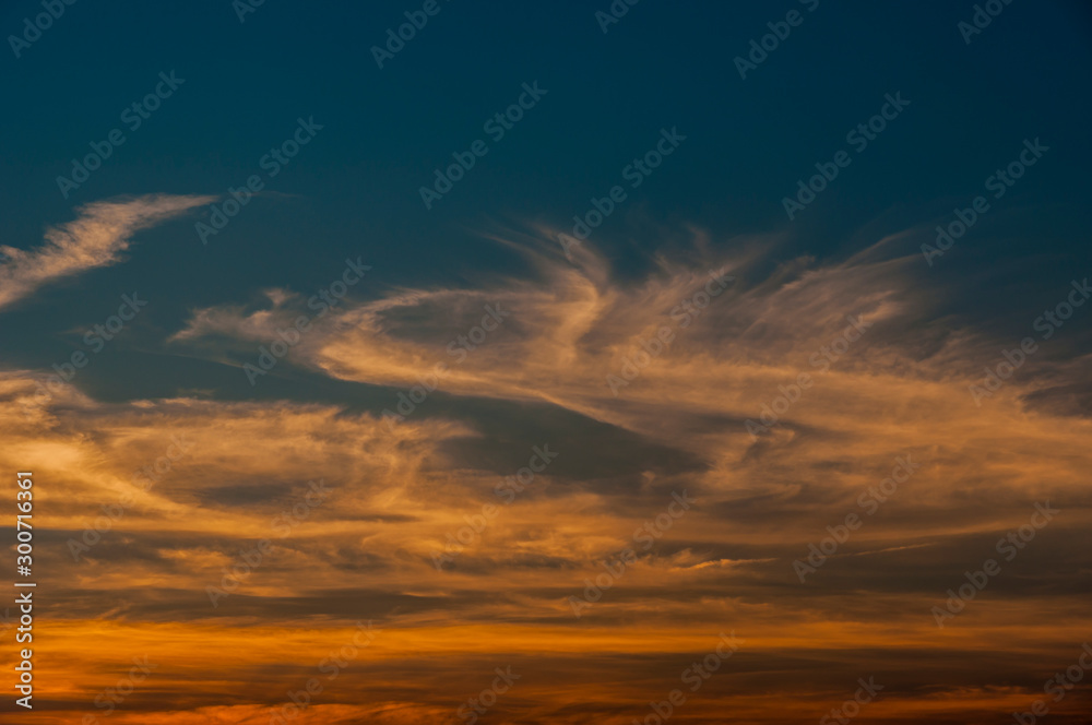 Beautiful sunset sky with amazing colorful clouds.