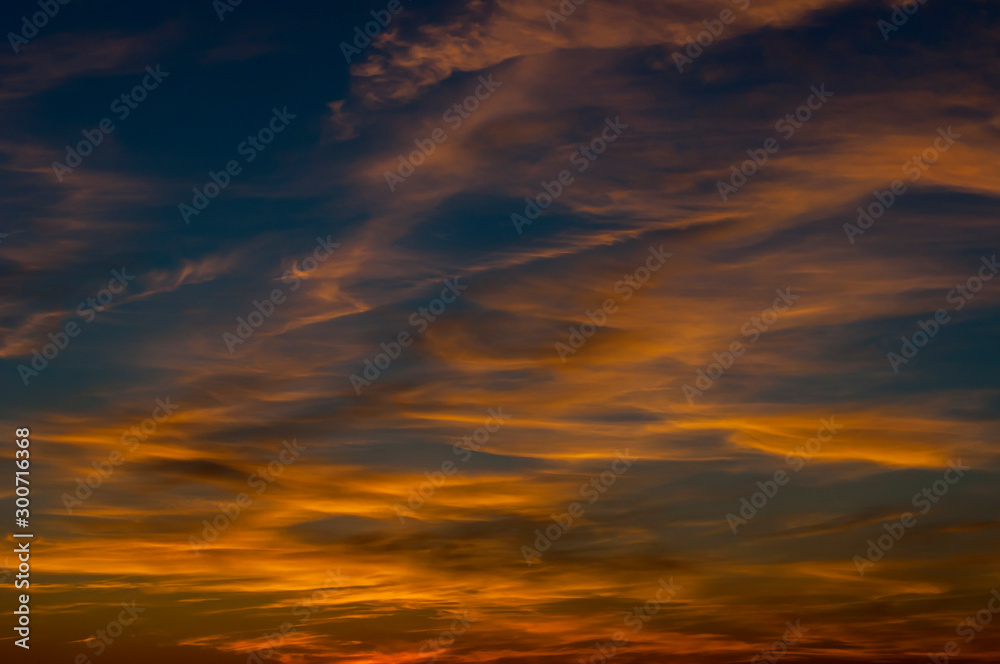 Beautiful sunset sky with amazing colorful clouds.