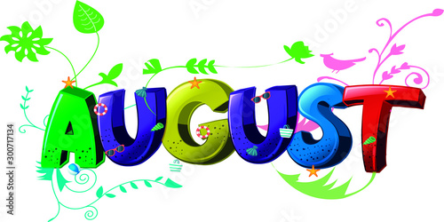 august colorful celebration word, illustration word
