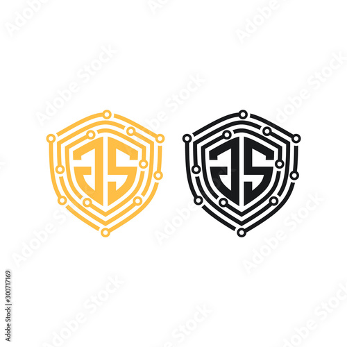 Initial JS abstract shield logo template for technology