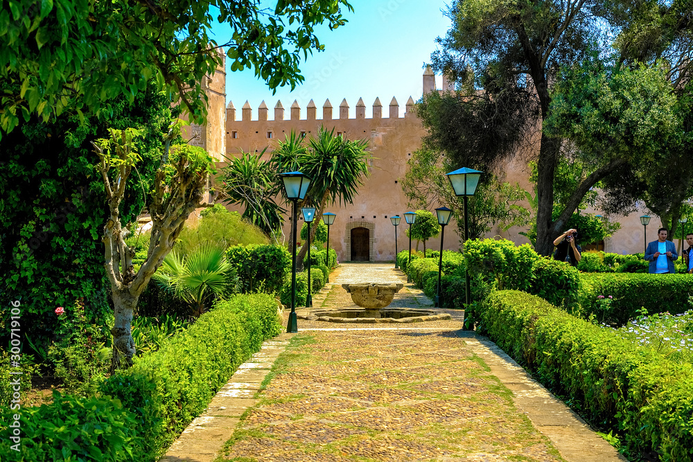 View of the Andalusian Gardens in The Kasbah of the Udayas ancient fortress in Rabat in Morocco