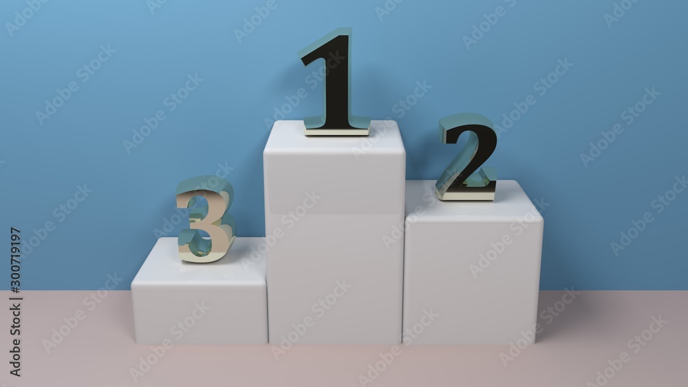 White podium on pink floor, at blue wall - 3D rendering illustration White podium on pink floor, at blue wall - 3D rendering illustration