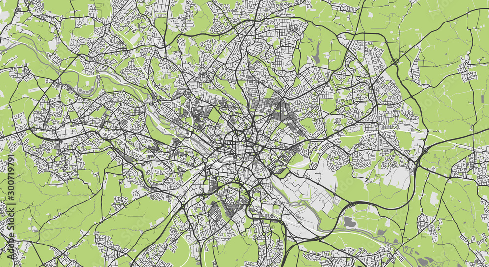 Detailed map of Leeds, UK