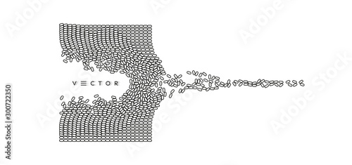 Irregular array or matrix of random ovals. Background breaking down into small fragments.