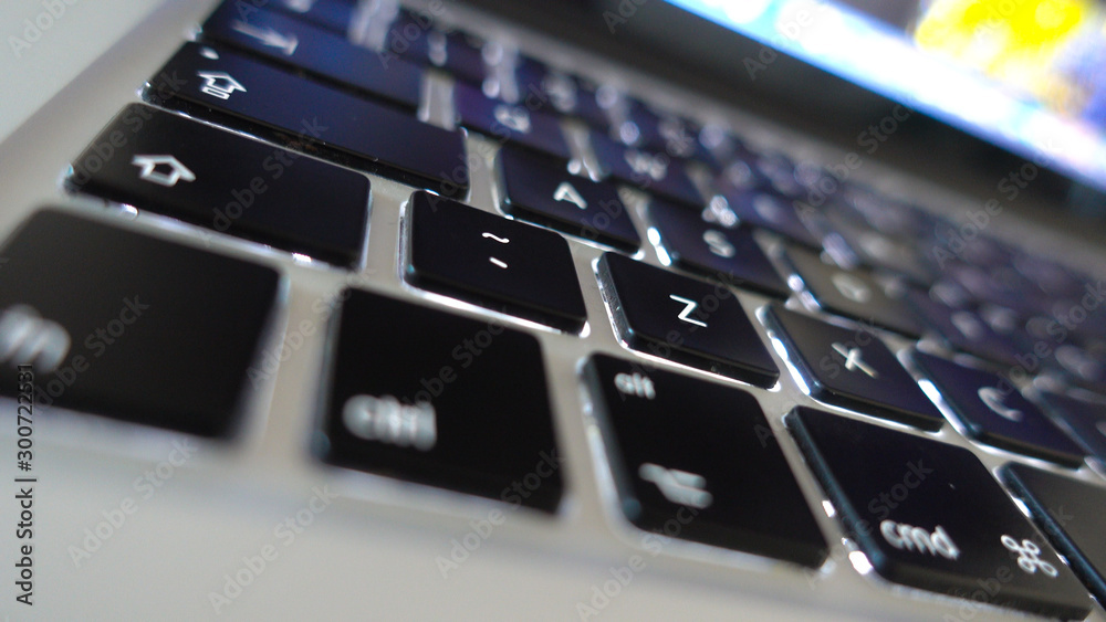 Photography close up shot of used laptop computer or notebook keyboard keys Photography close up shot of used laptop computer or notebook keyboard keys