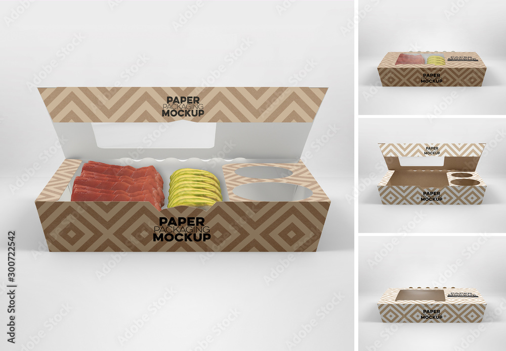 Front View of Paper Window Sushi Box Mockup Stock Template | Adobe Stock