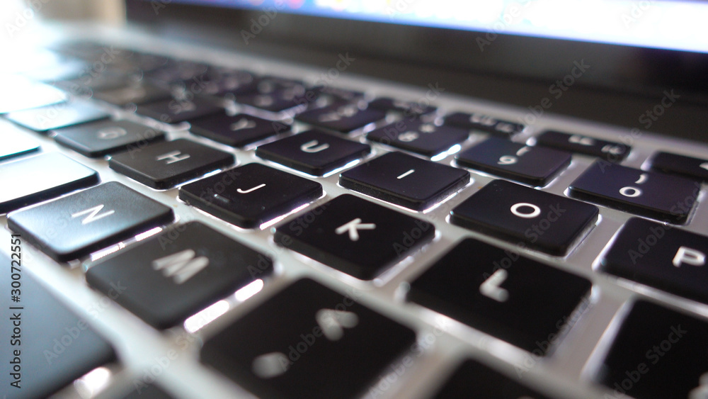 Photography close up shot of used laptop computer or notebook keyboard keys Photography close up shot of used laptop computer or notebook keyboard keys
