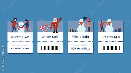 Christmas sale coupon promotion sale for website, social media or internet ads. Set bundle of winter sale voucher. Coupon with vector illustration