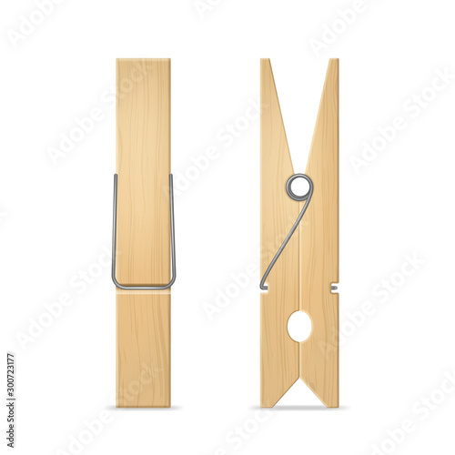 Realistic 3d Detailed Wooden Clothes Peg Set. Vector