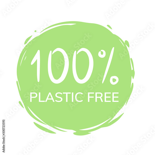 100 % Plastic free sign stamp. Eco product round green mark, label, emblem, sticker design on white background 