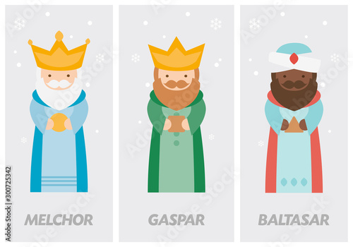 Tags of the three wise men, Melchior, Caspar and Balthazar written in Spanish

