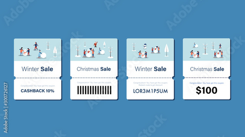 Christmas sale coupon promotion sale for website, social media or internet ads. Set bundle of winter sale voucher. Coupon with vector illustration