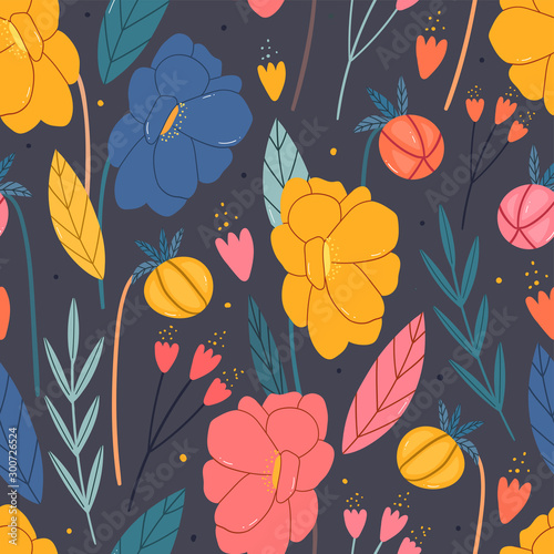 Modern floral seamless pattern for print, textile, fabric. Tender girly cute background. © Hanifa_design