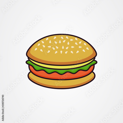 Burger vector illustration with salad  meat  and cheese.