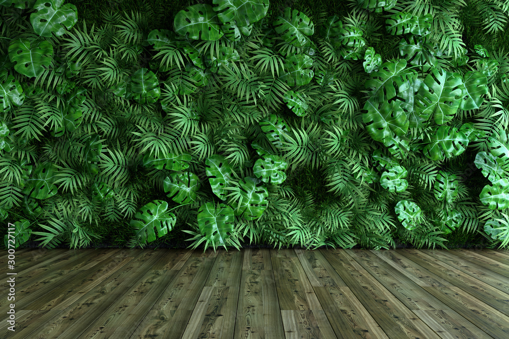 Fototapeta Liście egzotyczne, żywa zielona ściana.