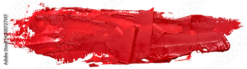 Hand drawn oil painting red brush stroke isolated on white background.