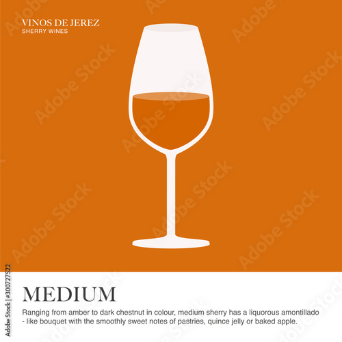 Medium spec sheet. Sherry wine. Illustrated guide for bars, restaurants, tourist guides, encyclopedias…