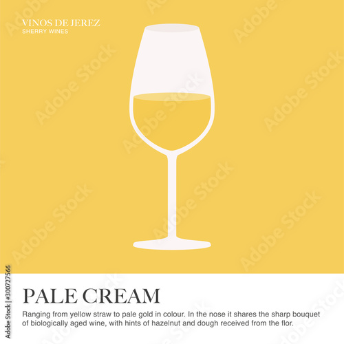 Pale Cream spec sheet. Sherry wine. Illustrated guide for bars, restaurants, tourist guides, encyclopedias…