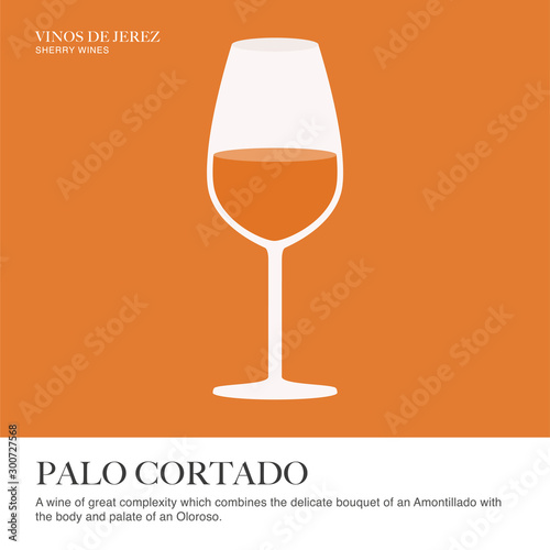 Palo cortado spec sheet. Sherry wine. Illustrated guide for bars, restaurants, tourist guides, encyclopedias…