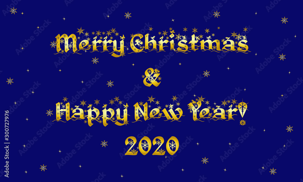 Christmas banner. Inscription Merry Christmas and Happy New Year. Holiday poster, greeting cards. Vector illustration