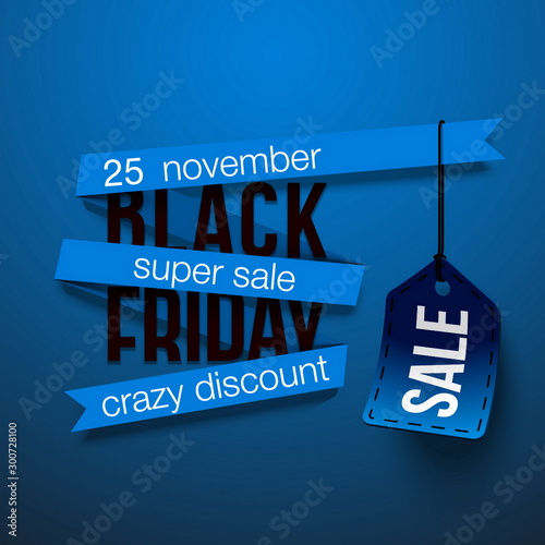 Sticker for mega-sale "Black Friday". Black Friday discount poster. Annual Christmas sales season. Big discounts in retail and online stores (up to 50%). Friday, November 29, 2019
