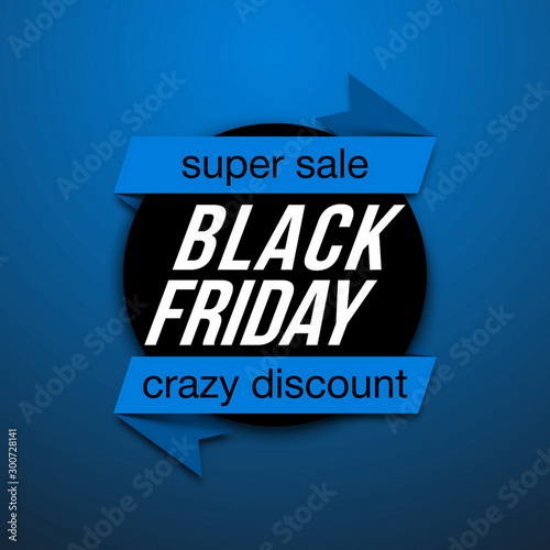 Sticker for mega-sale "Black Friday". Black Friday discount poster. Annual Christmas sales season. Big discounts in retail and online stores (up to 50%). Friday, November 29, 2019