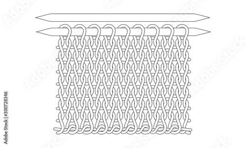 Knitted fabric. Vector illustration with knitting needles isolated on white background