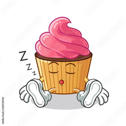 cupcake sleep mascot vector cartoon illustration