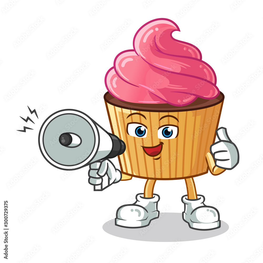 cupcake happy hold handy loudspeaker mascot vector cartoon illustration cupcake happy hold handy loudspeaker mascot vector cartoon illustration