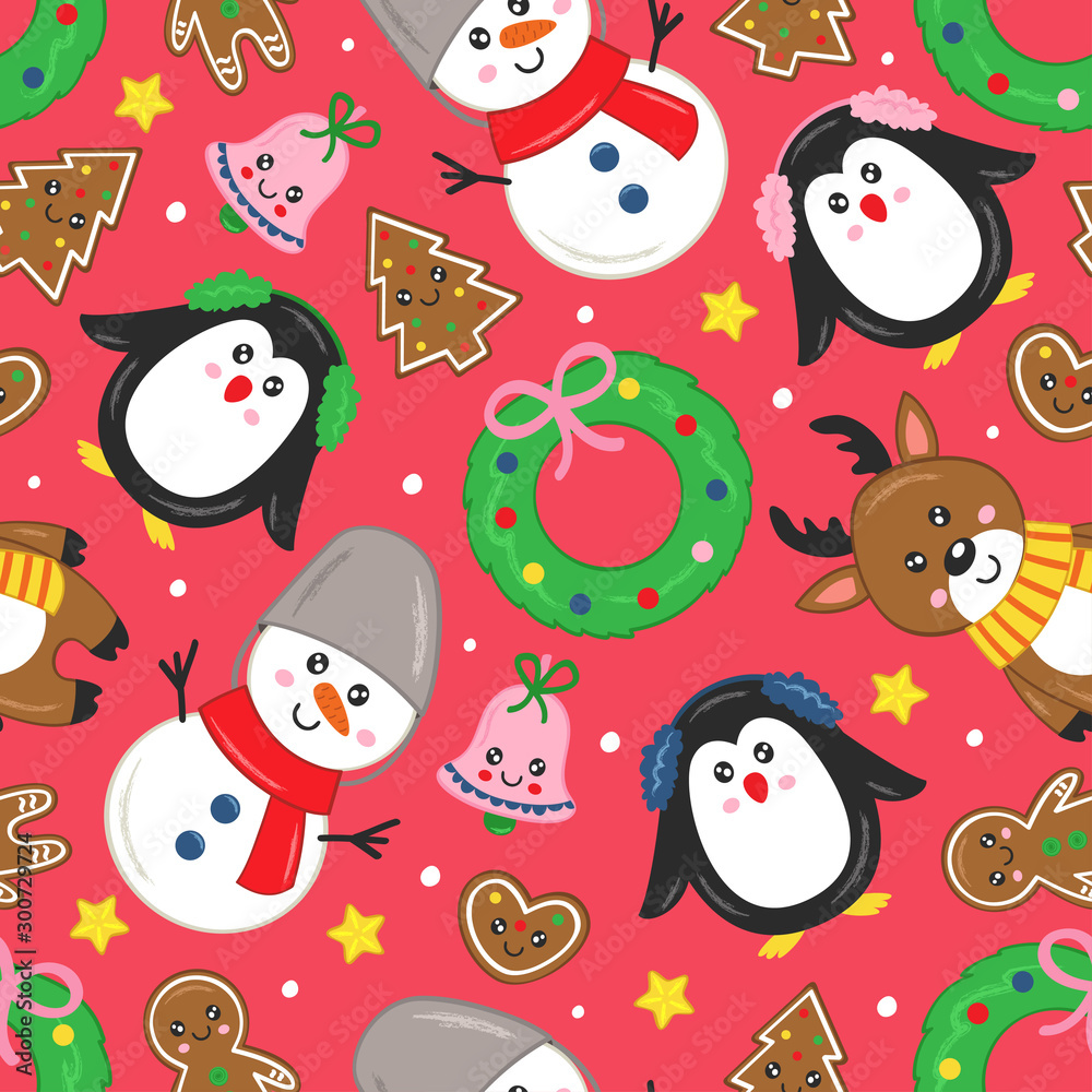 seamless pattern with Christmas characters and other elements - vector illustration, eps seamless pattern with Christmas characters and other elements - vector illustration, eps